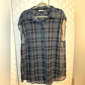 🖤 Sleevless Dex plaid-shear button down-Size 1X